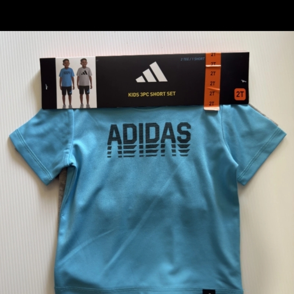 NEW Adidas Boy's 3-Piece Set Tee Shirts AAdidas Kids Light Blue Short Sleeve Tee